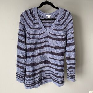 J. Jill Blue Striped Chunky Knit Sweater Sz L
